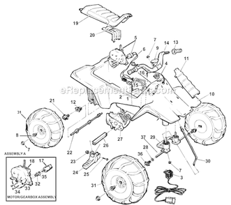 Page A Diagram and Parts List for 76298-9993  Power Wheels Ride-On ATVs